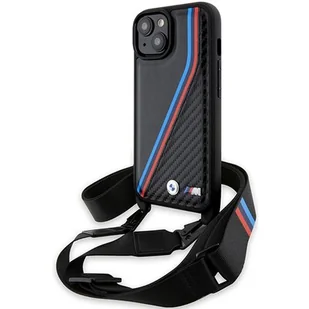 BMW BMHCP15S23PSVTK iPhone 15 / 14 / 13 czarny/black hardcase M Edition Carbon Tricolor Lines & Strap - Etui i futerały do telefonów - miniaturka - grafika 1