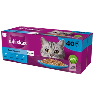 WHISKAS Adult saszetki 80 x 85 g Rybne Przysmaki - mokra karma dla dorosłego kota, w galaretce (kawałki z: łososiem, tuńczykiem, dorszem, białą rybą) - Mokra karma dla kotów - miniaturka - grafika 2