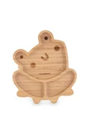 Miseczki i talerzyki dla dzieci - Drewniany talerzyk z przyssawką i przegródkami do karmienia metodą BLW ECO friendly - Żabka - miniaturka - grafika 1