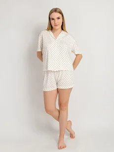 Piżama dwuczęściowa w groszki L kremowy - Piżamy damskie Piżama dwuczęściowa w groszki L kremowy - Piżamy damskie - miniaturka - grafika 1