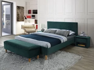 ŁÓŻKO AZURRO VELVET 160X200 KOLOR ZIELONY/DĄB TAPICERKA BLUVEL 78 - Łóżka - miniaturka - grafika 1
