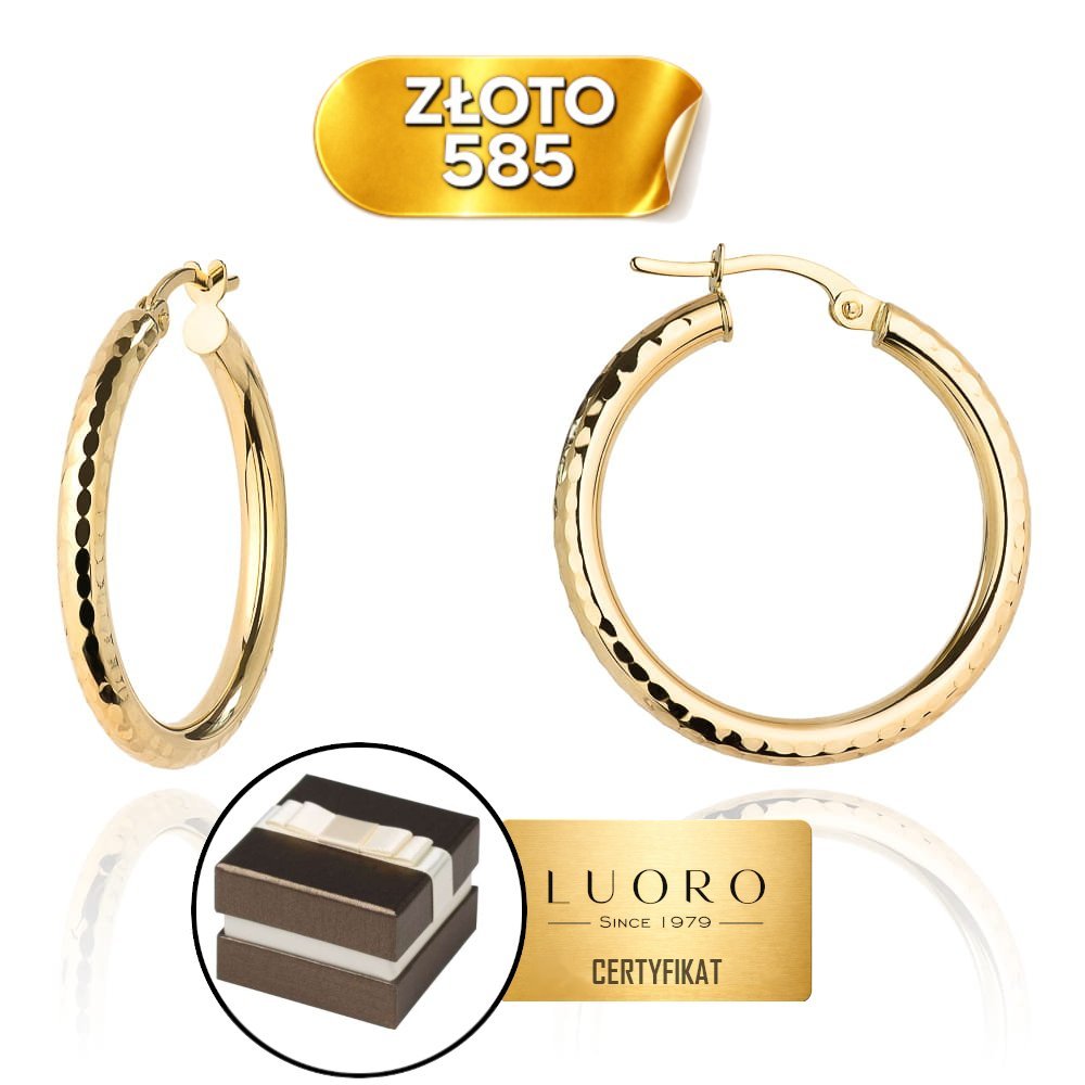 KOLCZYKI ZŁOTE 585 14K KOŁA DIAMENTOWANE 25 MM ANGIELSKIE ZAPIĘCIE
