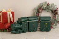 Ozdoby bożonarodzeniowe - Pociąg ceramiczny zielono-złoty led - miniaturka - grafika 1