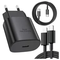 Ładowarki do telefonów - Ładowarka Sieciowa Oryginalna Samsung USB-C 25W + Kabel USB-C 1.8 m, Super Fast Charge, Szybkie Ładowanie, Zestaw Premium – Czarna - miniaturka - grafika 1