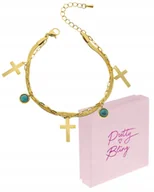 Bransoletki - Bransoletka damska pozłacana KRZYŻYK turkus żmijka - miniaturka - grafika 1