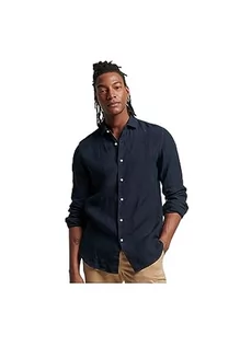 Bluzy męskie - Superdry Studios Casual Linen L/S Shirt Bluza męska, Niebieski karnawałowy, 3XL - grafika 1