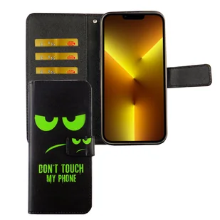 Etui na telefon komórkowy Apple iPhone 13 mini z klapką i miejscem na kartę, kolor: Dont Touch My Phone Green - Etui i futerały do telefonów - miniaturka - grafika 1