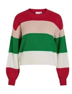 Swetry damskie - Vila Damski sweter z dzianiny Vioa L/S O-Neck Stripe Knit Top/Pb, Rosa, XS - miniaturka - grafika 1