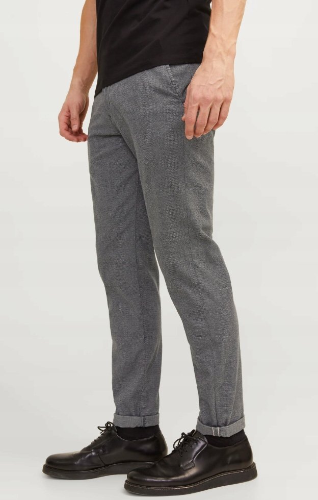 JACK&JONES SZARE SPODNIE CASUAL CHINOS PROSTE Z MANKIETEM 34/34 16EA