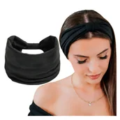 Ozdoby do włosów - Opaska do Włosów Czarna Turban na Głowę Szeroka Elastyczna MIŁA W DOTYKU - miniaturka - grafika 1