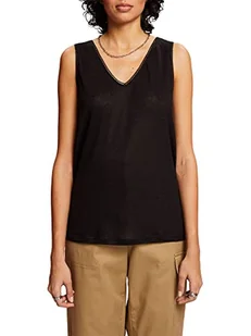 Esprit Collection Tank top z lnu z obszyciem szydełkowym, czarny, XS - Koszulki i topy damskie - miniaturka - grafika 1