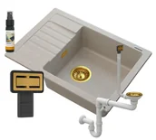 Zlewozmywaki - Granitan Zlew Granitowy Beżowy Argos + Syfon Kwadrat Złoty - miniaturka - grafika 1