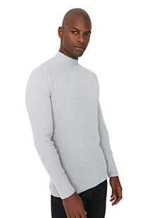 Trendyol Męska bluza z wysokim dekoltem, gładka, wąska bluza, szara, XL, Szary, XL - Bluzy męskie - miniaturka - grafika 1