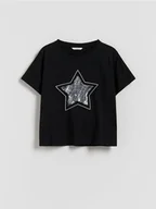 Koszulki dla dziewczynek - Reserved - T-shirt z cekinową aplikacją - czarny - miniaturka - grafika 1