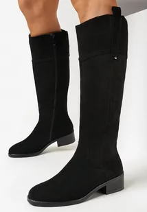 Czarne Kozaki przed Kolano na Niskim Słupku Kiusso - Kozaki damskie - miniaturka - grafika 1