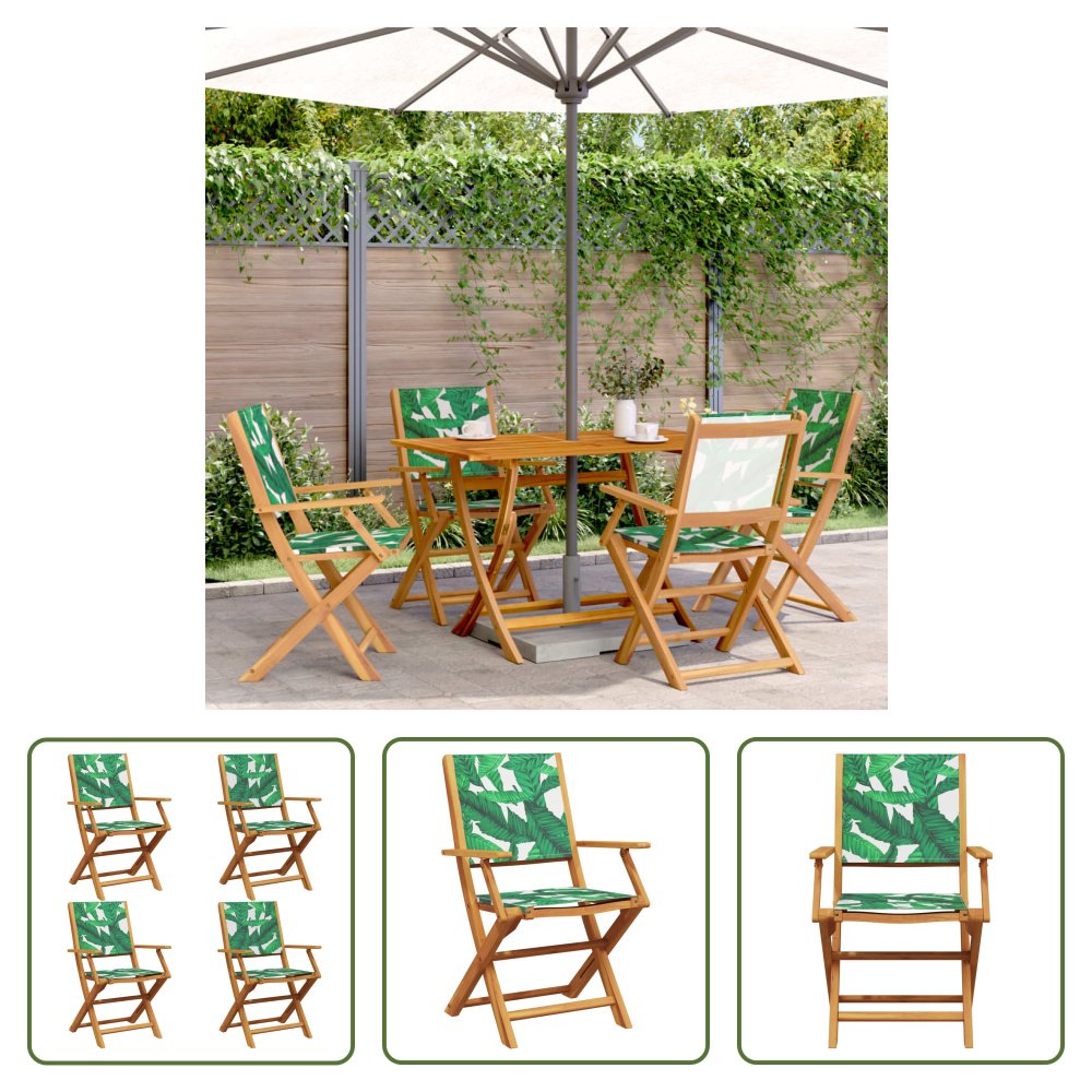 The Living Store Krzesła ogrodowe 4 szt. Składany zielony materiał i lite drewno