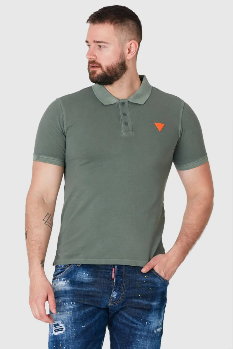 GUESS Zielona męska koszulka polo z pomarańczowym logo S