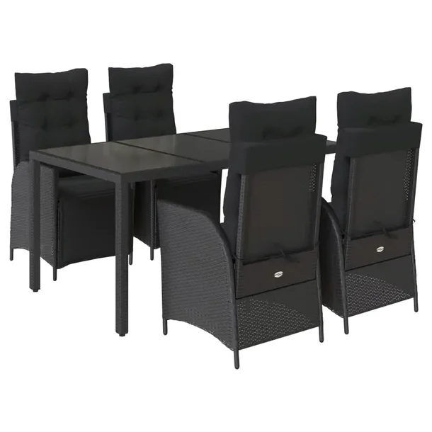 Zestaw mebli ogrodowych z rattanem PE, czarny, stół 150x90x75 cm, krzesł