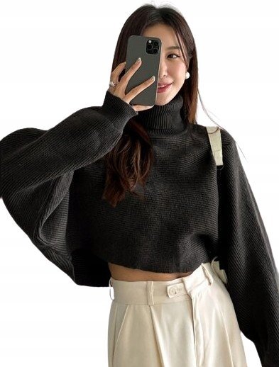 SWETER Z DŁUGIM RĘKAWEM CZARNY CASUAL M 1ŁUF
