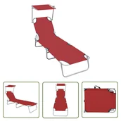 Leżaki ogrodowe - The Living Store Składany leżak z zadaszeniem - czerwony - aluminium - Leżak - miniaturka - grafika 1