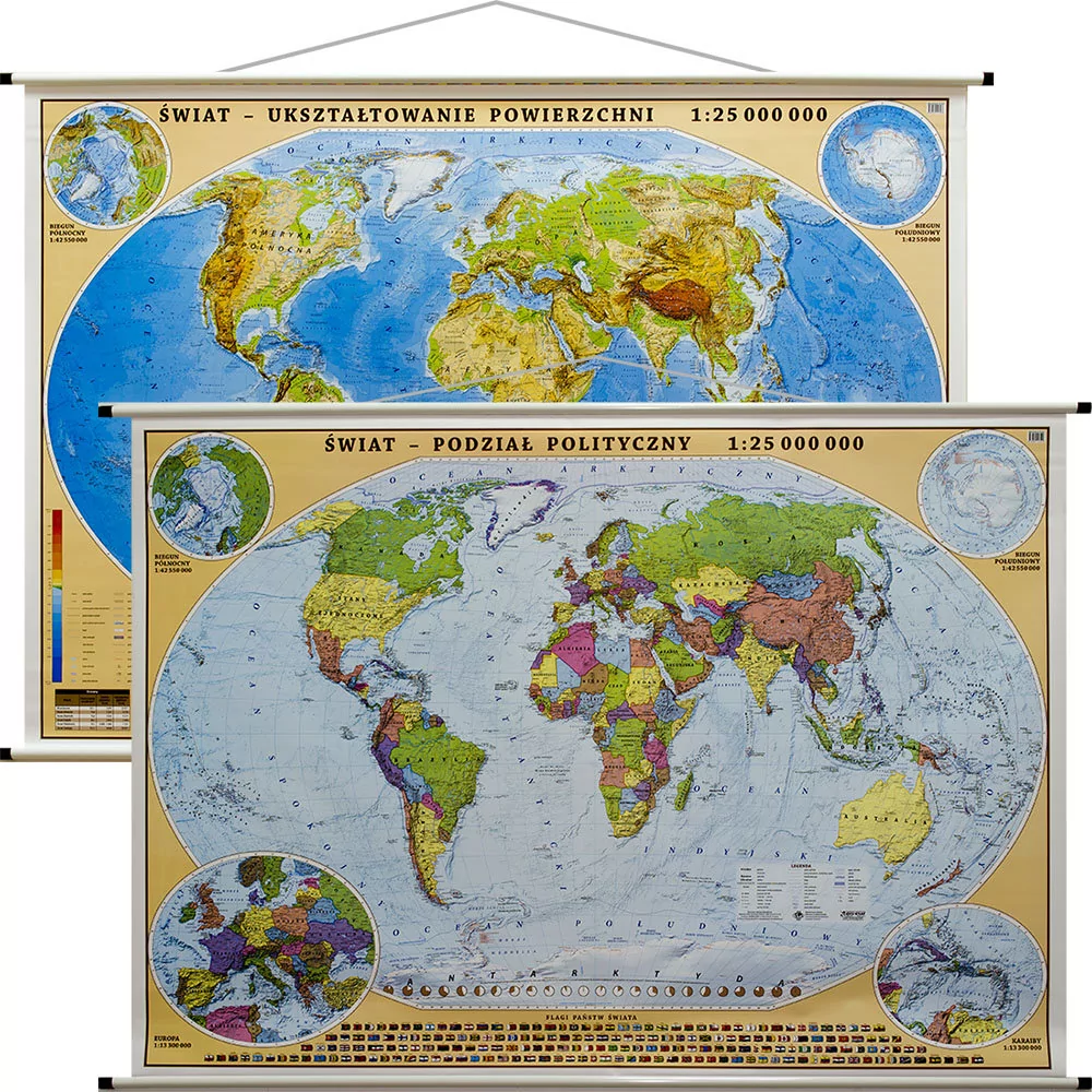 EKO-GRAF Świat mapa ścienna dwustronna fizyczno-polityczna 1:25 000 000 - Eko-graf