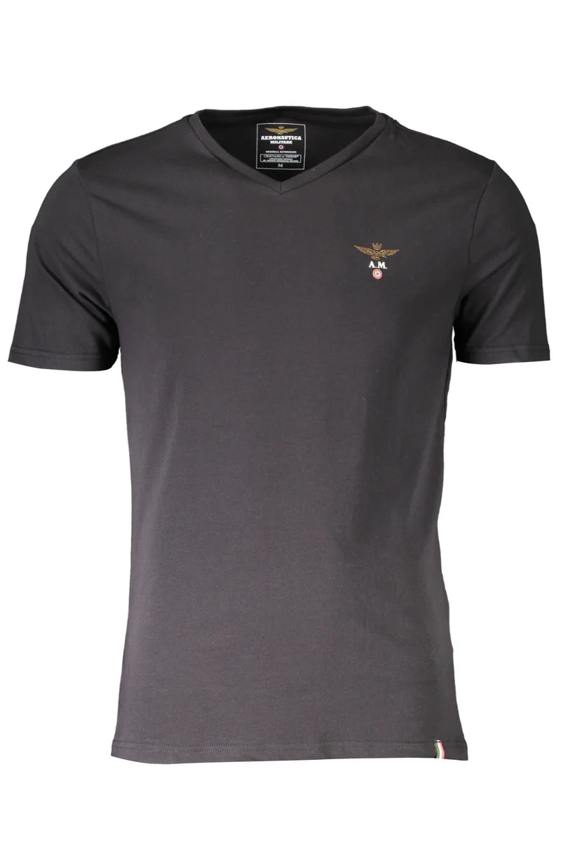 Czarny T-shirt męski Aeronautica Militare z dekoltem V 2XL