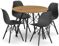 Stoły z krzesłami - Stół okrągły dąb 80 w zestawie cm z 4 krzesłami do jadalni 2 kolory F8-C58 - miniaturka - grafika 1