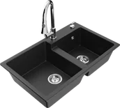 Zlewozmywaki z baterią - Mexen Tomas zlewozmywak granitowy 2-komorowy z baterią kuchenną Elia, czarny/srebrny metalik - 6516-73-670101-00 - miniaturka - grafika 1