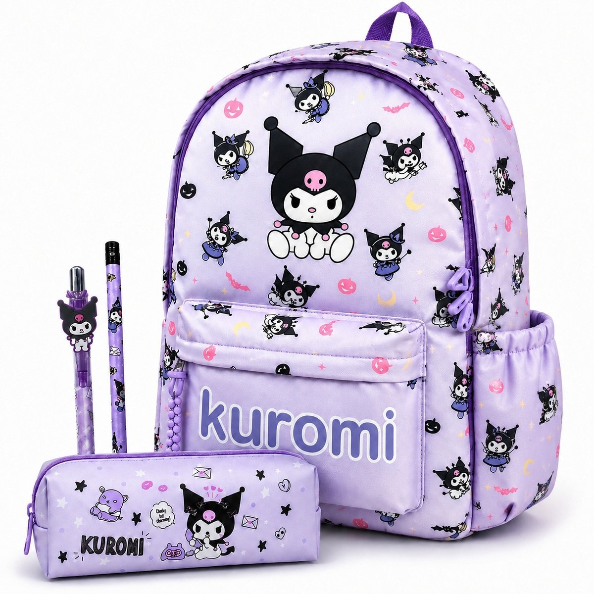ZESTAW XXL KUROMI PLECAK SZKOLNY A4 + PIÓRNIK + PRZYBORY 5EL. NOWY MODEL