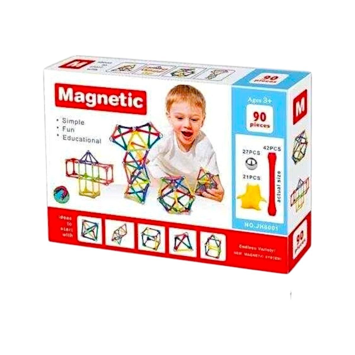 MAGNETYCZNE KLOCKI KONSTRUKCYJNE 90 ELEMENTÓW EDUKACYJNY ZESTAW