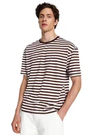 Koszulki męskie - TRENDYOL MAN MĘSKI T-SHIRT W PASKI BRĄZOWO BIAŁY Z OKRĄGŁYM DEKOLTEM L 5DA - miniaturka - grafika 1