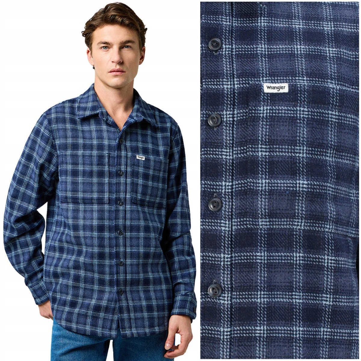 Wrangler Overshirt gruba luźna bawełniana koszula męska kurtka w kratę L