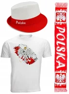 Koszulki sportowe męskie - ZESTAW DLA KIBICA POLSKI KOSZULKA +SZALIK + CZAPKA GODŁO FLAGA - miniaturka - grafika 1
