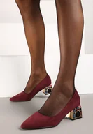 Czółenka - Bordowe Czółenka na Słupku Ozdobionym Cyrkoniami z Wkładką ze Skóry Clesina - miniaturka - grafika 1