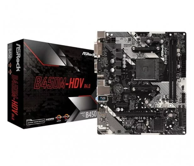 ASRock B450M-HDV R4.0 AM4 2DDR4 VGA/DVI/HDMI/M.2 uATX