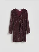 Sukienki - Reserved - Cekinowa sukienka mini - mahoniowy - miniaturka - grafika 1