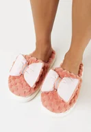 Kapcie damskie - Czerwone Kapcie z Tłoczonego Futerka z Kokardą Davike - miniaturka - grafika 1