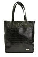Torebki damskie - Czarna shopperka z ekoskóry krokodyl - miniaturka - grafika 1