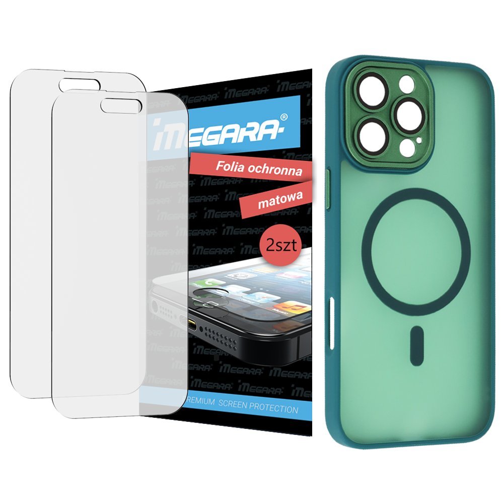 Folia do iPhone 16 Pro ochronna MATOWA + MagSafe ETUI zielone TPU