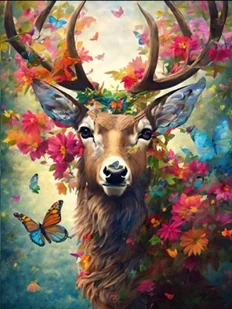 Diamentowa Mozaika Jeleń W Kwiatach Z Motylami 30x40 - Zabawki kreatywne - miniaturka - grafika 1