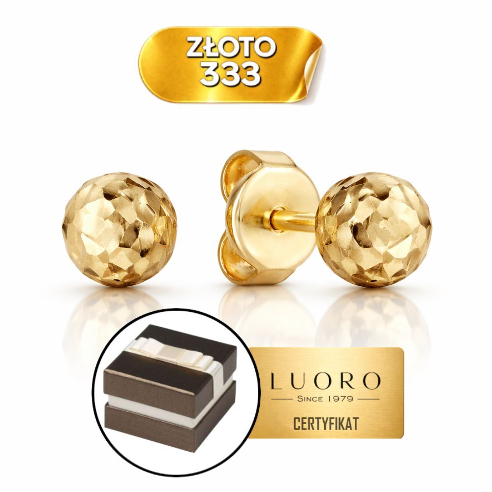 KOLCZYKI ZŁOTE 333 8K KULKI 5 MM DIAMENTOWANE SZTYFT PREZENT