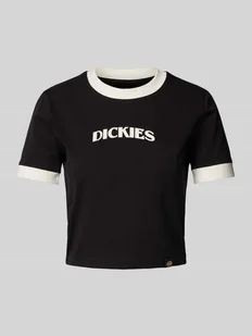 T-shirt krótki z nadrukiem z logo - Koszulki i topy damskie - miniaturka - grafika 1