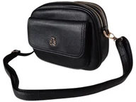 Torebki damskie - Listonoszka Damska Czarna Torebka, Eko Skóra Złote Okucia, Kieszeń Z Przodu - miniaturka - grafika 1