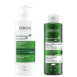 Vichy Dercos Zestaw (K Szampon peelingujący 200ml + Szampon przeciwłupieżowy włosy tłuste 390ml) - Zestawy kosmetyków damskich - miniaturka - grafika 1