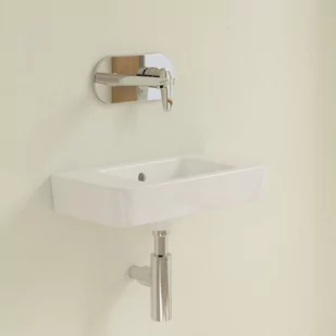 Villeroy & Boch O.novo Umywalka wisząca mała 50x25 cm bez otworu na baterię z przelewem z powłoką CeramicPlus weiss alpin 434252R1 - Umywalki - miniaturka - grafika 1