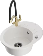 Zlewozmywaki z baterią - Mexen Kevin zlewozmywak granitowy 1-komorowy z baterią kuchenną Duo, biały - 6517-20-671701-57-B - miniaturka - grafika 1