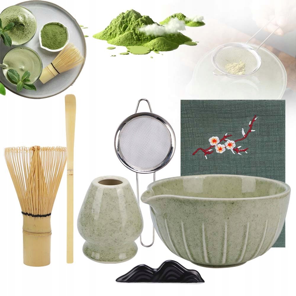 Zestaw Prezentowy Do Herbaty Matcha 7-CZĘŚCIOWY Zestaw Podstawka Łyżeczka