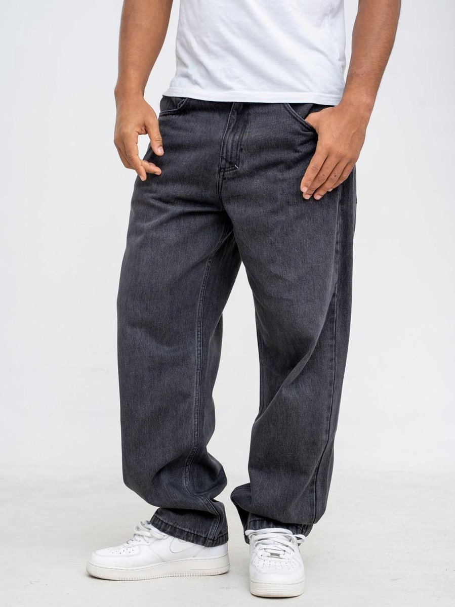 SPODNIE MĘSKIE JEANSOWE Baggy Mass Czarne Sprane 34