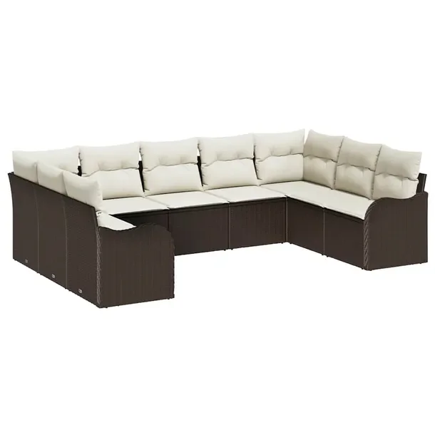 Zestaw Ogrodowy Sofa Narożna z Naturalnego Rattanu, Brązowy, dla 6 Osób