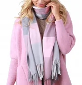 Apaszki i szaliki damskie - Modny Duży szal Chusta Damska w KRATĘ frędzle wz2 - miniaturka - grafika 1